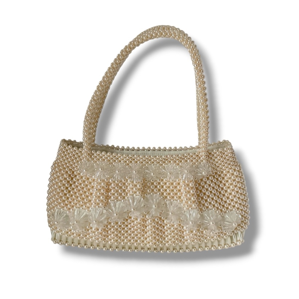 Pearl Medium Size Embossed Handbag With Lucite Flowers Unbranded